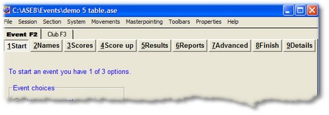 aseoptions available in event